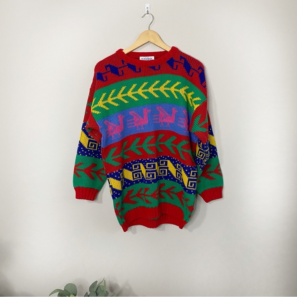 Vintage Women's Colorful Patterned Bold Crewneck Sweater